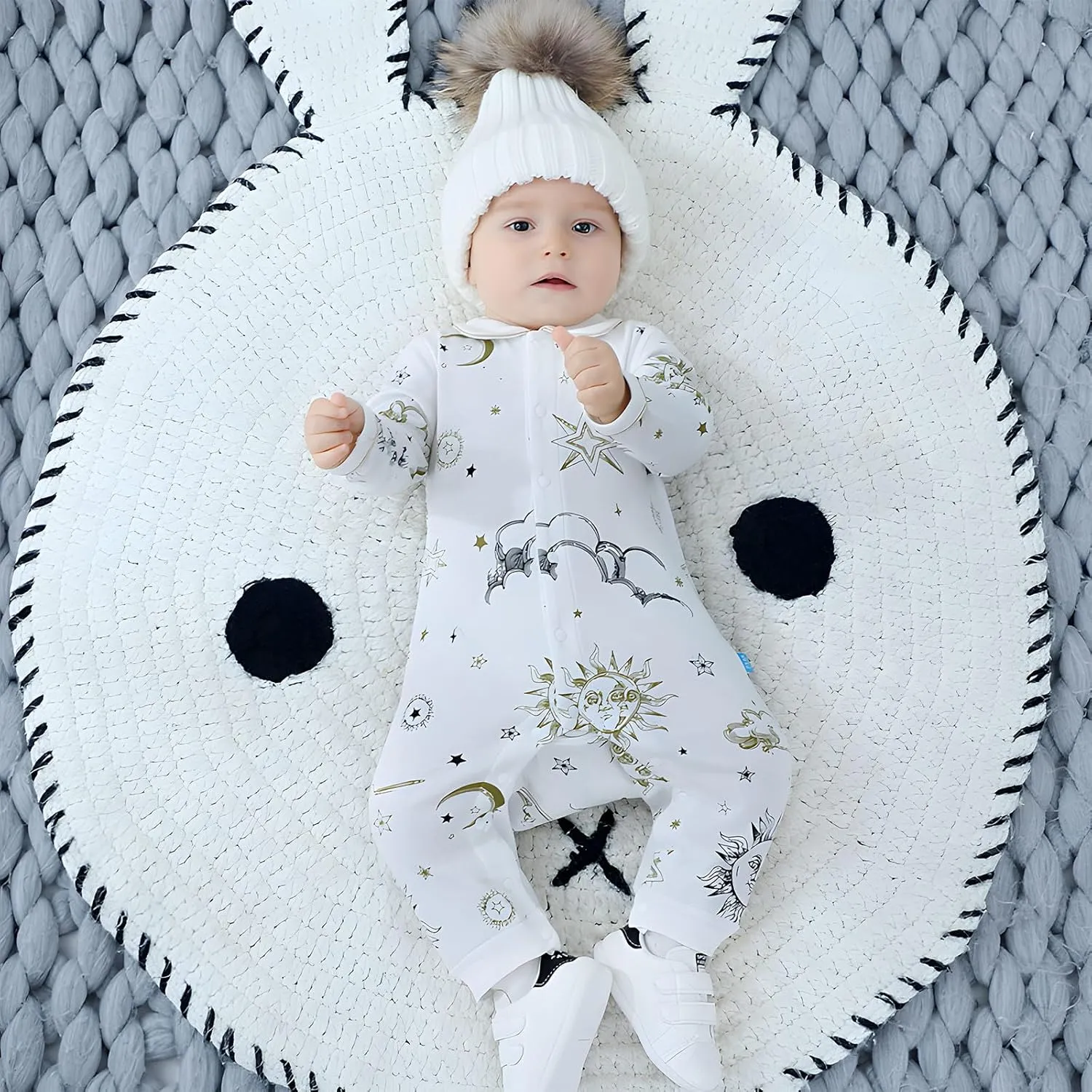 100% Organic Cotton Soft Baby Romper Jumpsuits for Boys and Girls Unisex, Long Sleeve, 0-24 Months