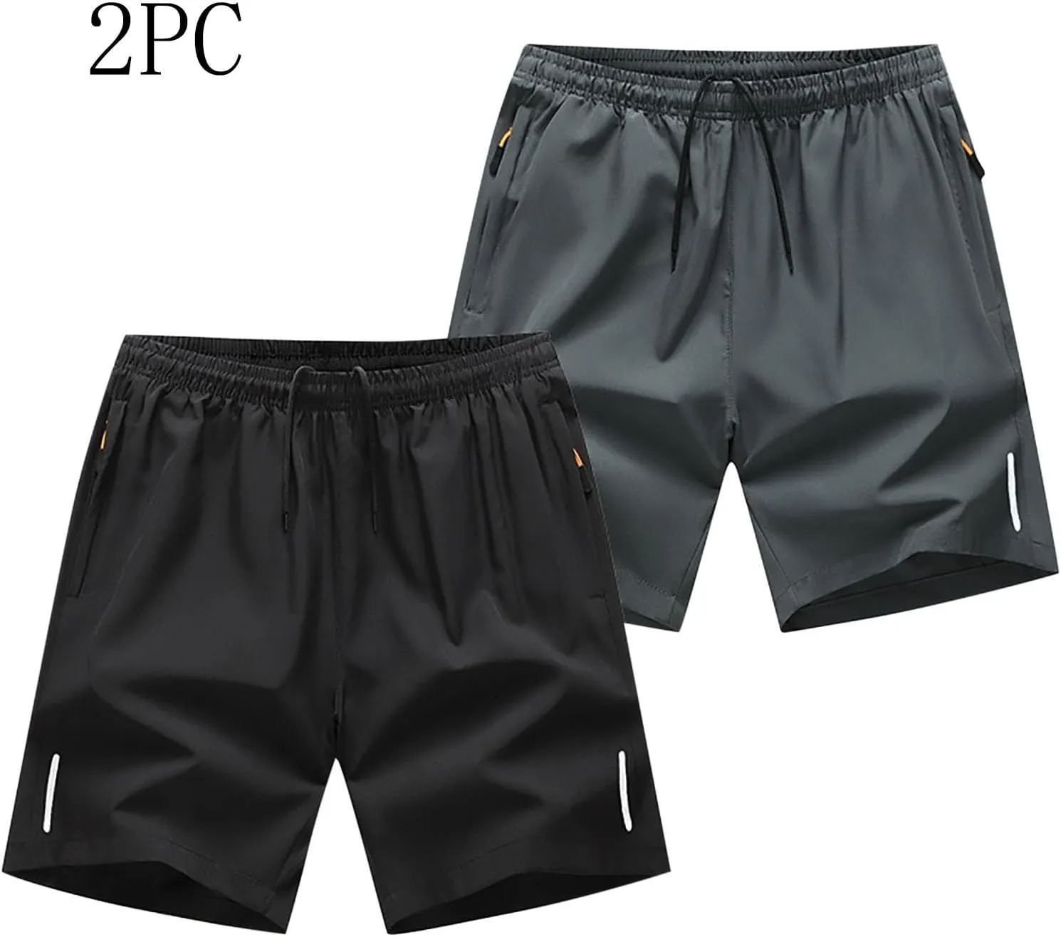 2 Pack Sports Shorts for Men Quick Dry Workout Gym Short Pants Elastic Waist Athletic Running Trousers
