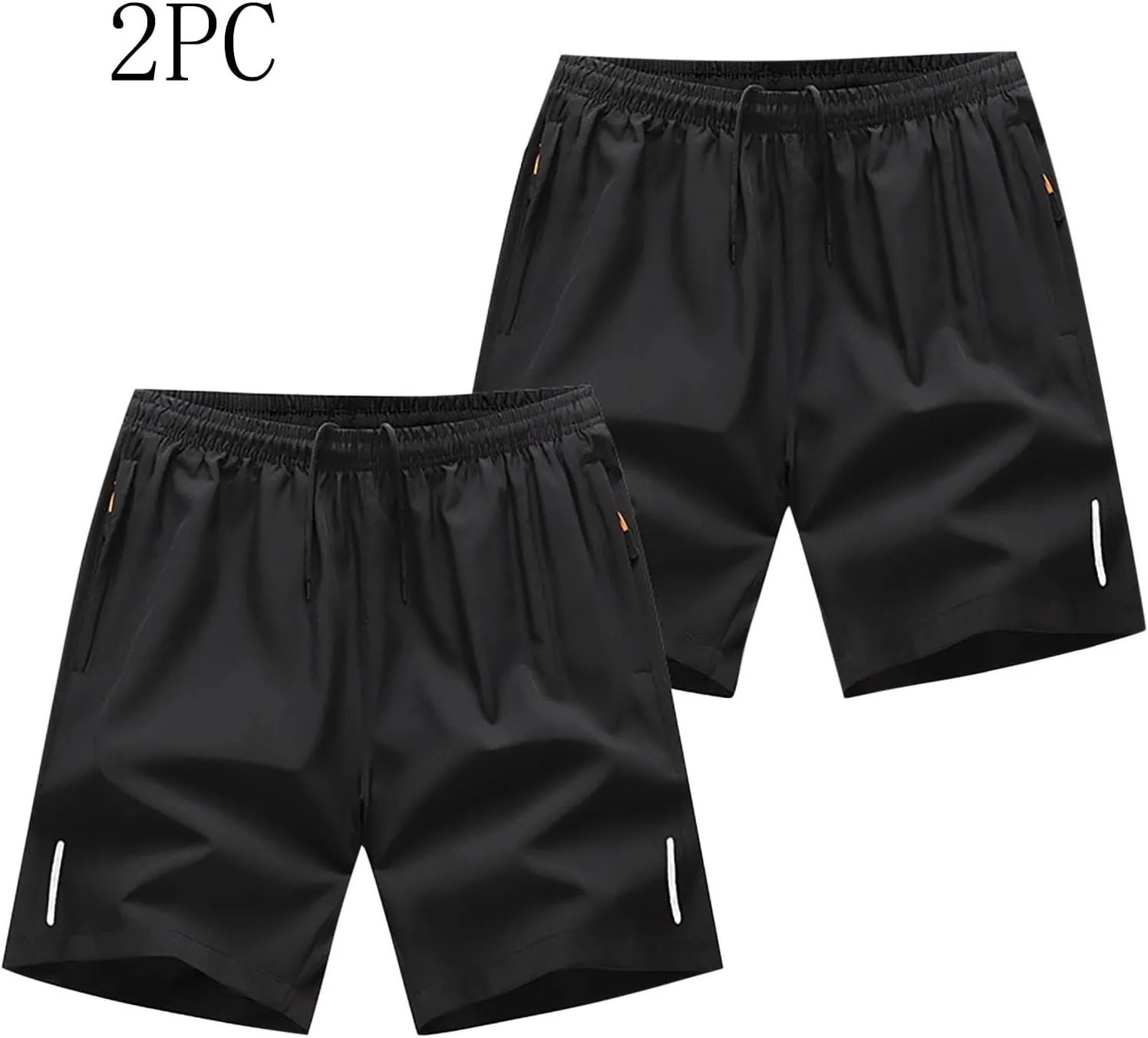 2 Pack Sports Shorts for Men Quick Dry Workout Gym Short Pants Elastic Waist Athletic Running Trousers