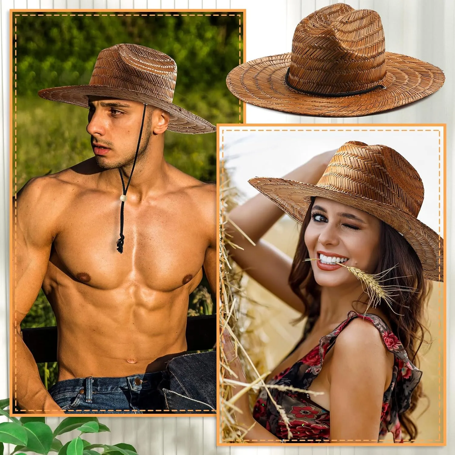 3 Pcs Men's Classic Straw Hat Summer Sun Beach Hat Wide Brim Sun Outdoor Hats for Men and Women