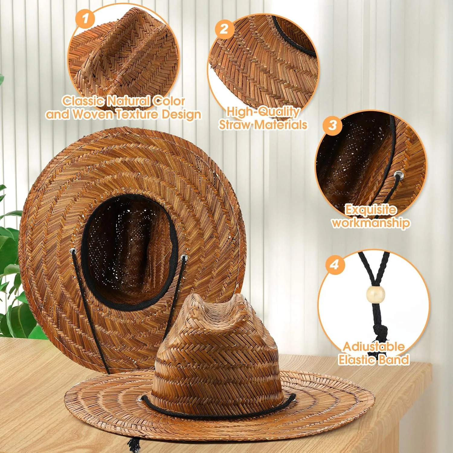3 Pcs Men's Classic Straw Hat Summer Sun Beach Hat Wide Brim Sun Outdoor Hats for Men and Women