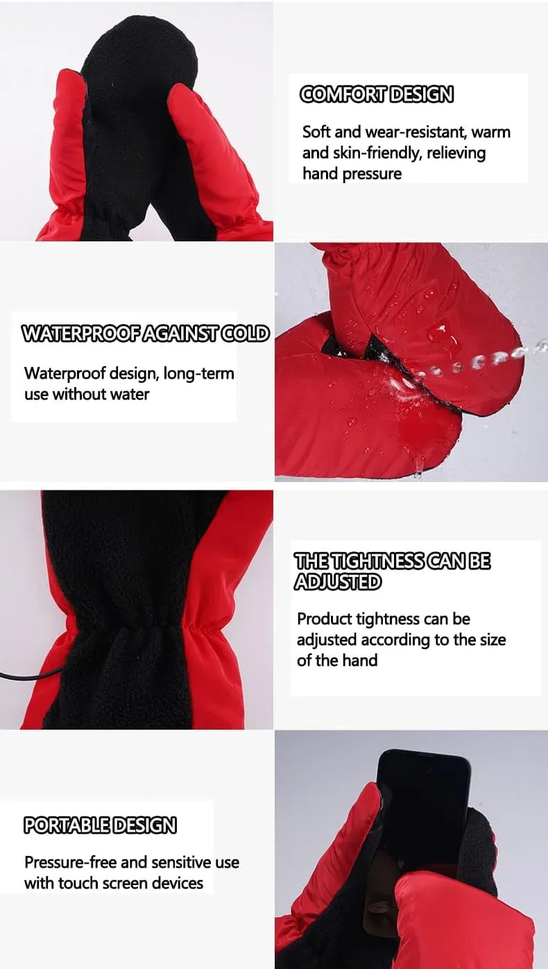 AAMNA USB Heated Waterproof Gloves, Winter Supplies Rechargeable Heating Touchscreen Cycling Hiking Skiing Gloves, Men Women Winter Supplies Mitten for Cycling Hiking Skiing-C