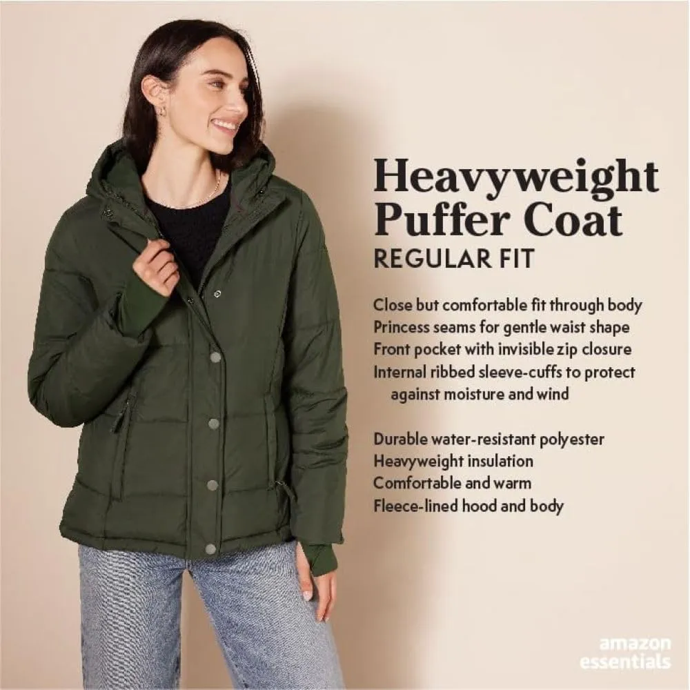 Amazon Essentials Women's Heavyweight Quilted Long-Sleeve Hooded Puffer Coat (Available in Plus Size)