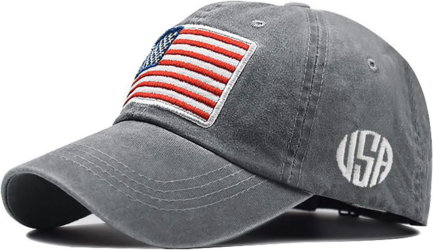 American American Old Flag Adult Classic Letter Washed Baseball Sunshade Baseball Caps Flat Brim Cap