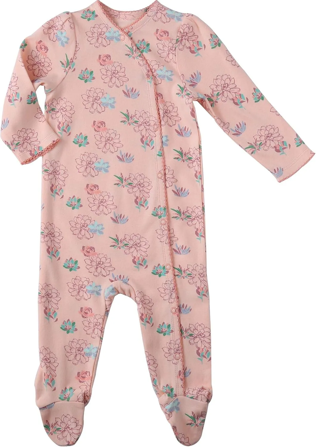 Asher and Olivia Baby Girl's 1-Pack Long-Sleeve Kimono Footed Pajamas: Side Snap Infant Footies with Hat