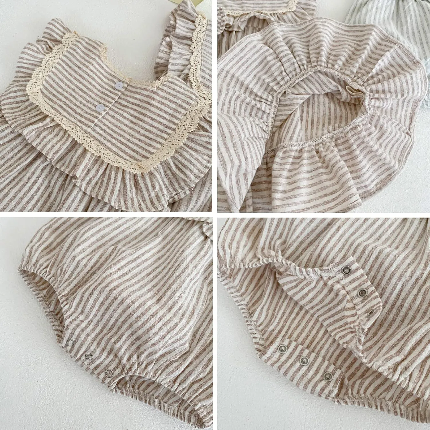 Ashmyova Toddler Girls Linen Summer Casual Dress Kids Vintage Ruffles Stripe Baby Rompers Dresses