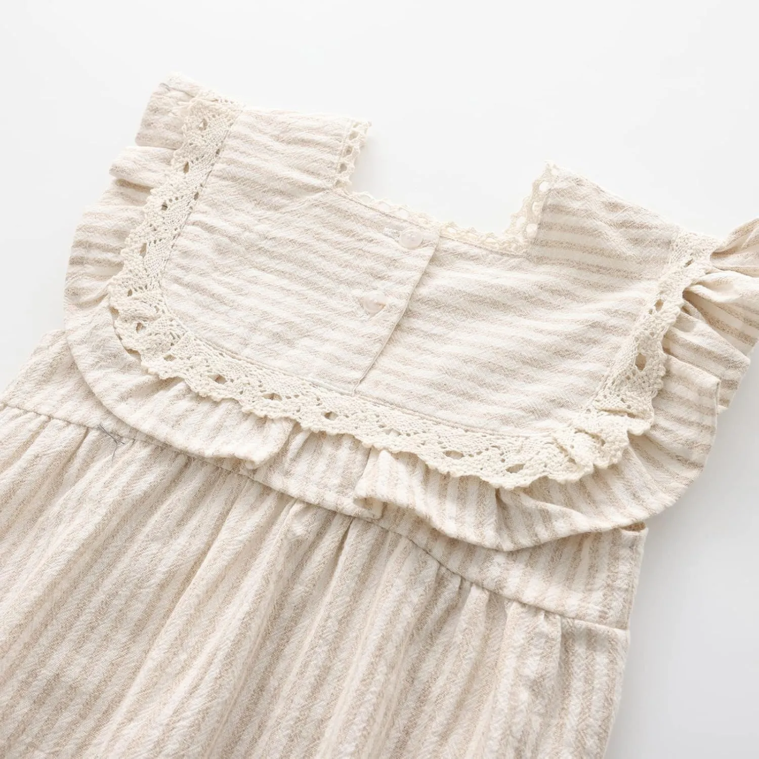 Ashmyova Toddler Girls Linen Summer Casual Dress Kids Vintage Ruffles Stripe Baby Rompers Dresses