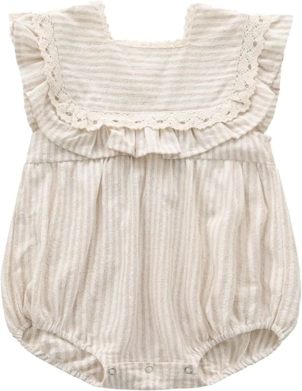 Ashmyova Toddler Girls Linen Summer Casual Dress Kids Vintage Ruffles Stripe Baby Rompers Dresses
