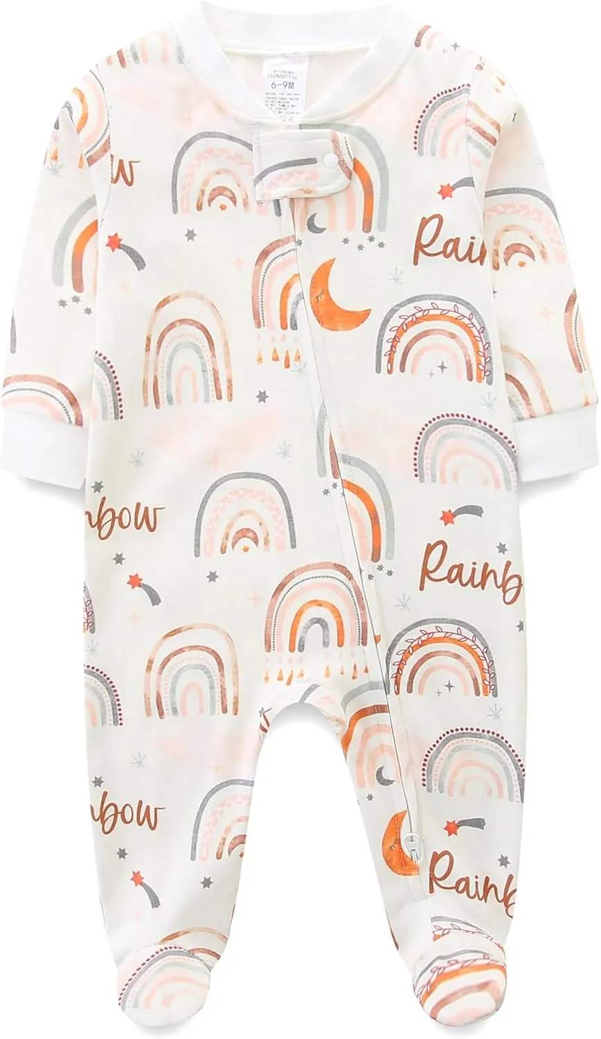 Baby Boy Baby Girl Pajamas 100% Cotton Romper One-Piece Outfits,Double Zipper Long Sleeve Footed Onesie