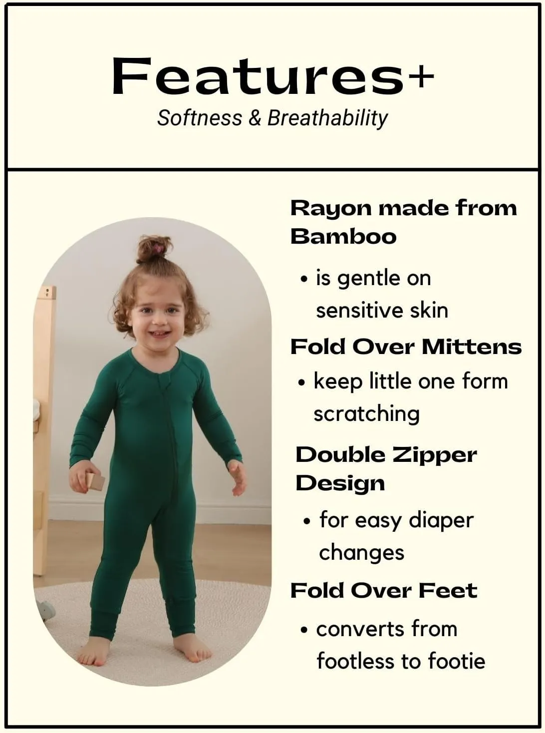 Baby Footless Pajamas,Rayon Made From Bamboo Footie Sleepers,Long Sleeve with Two Way Zipper Rompers 0-24 Months