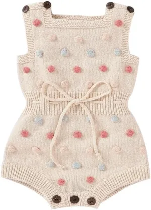 Baby Girl Romper Sleeveless Pompoms Knit Rompers Newborn Little Girl Overall Jumpsuit Summer Outfits Clothes