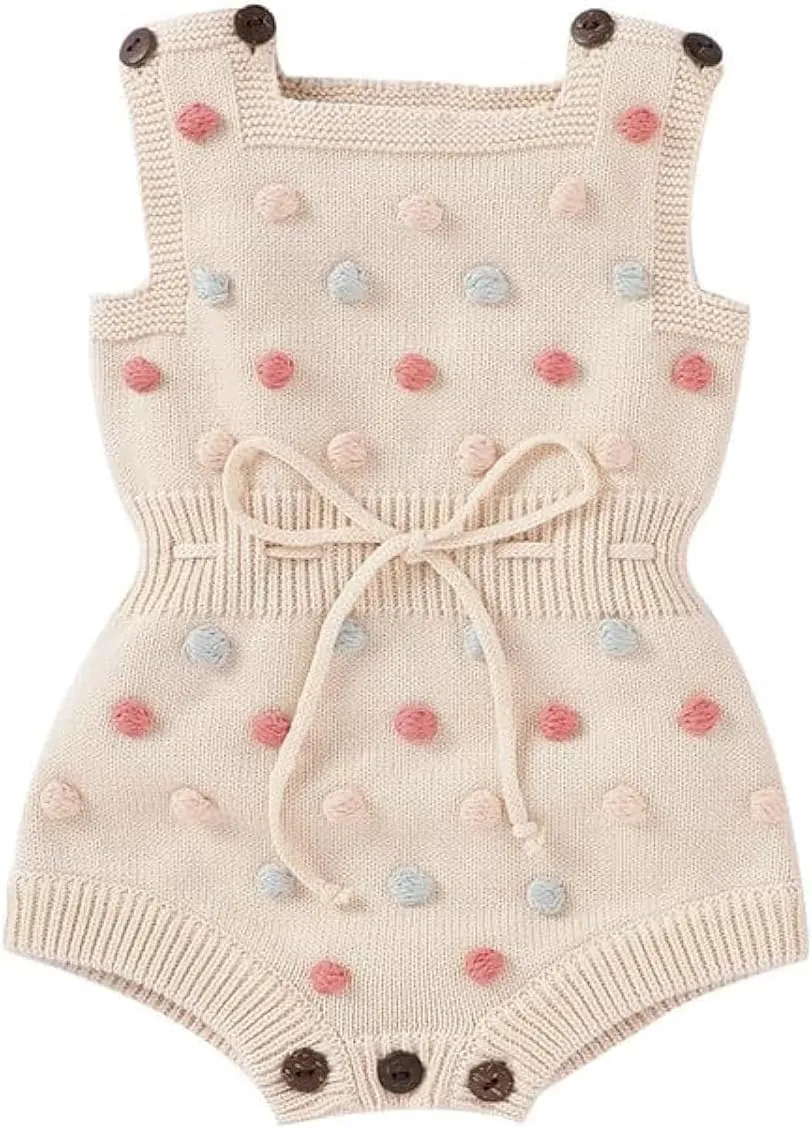 Baby Girl Romper Sleeveless Pompoms Knit Rompers Newborn Little Girl Overall Jumpsuit Summer Outfits Clothes