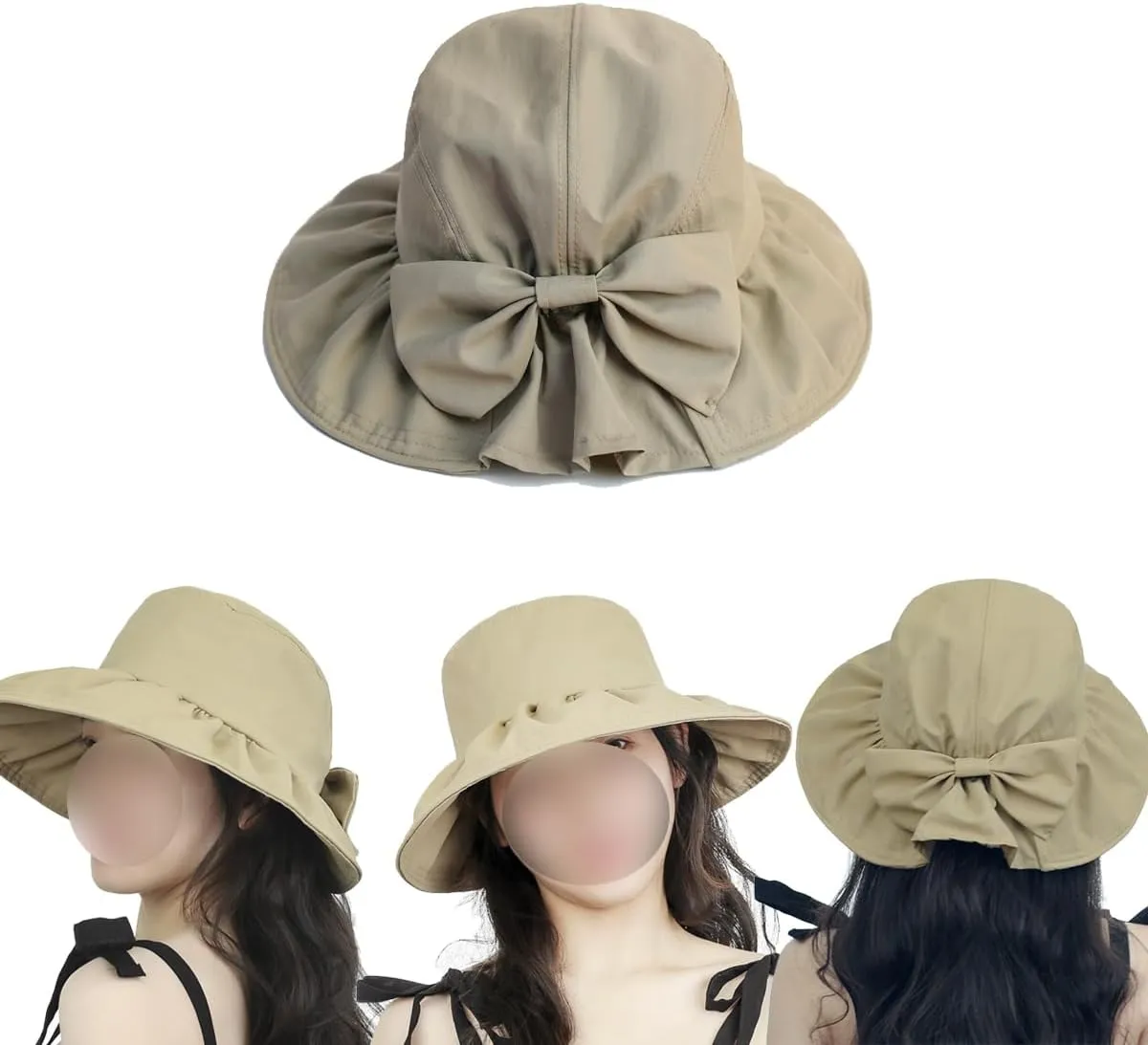 Back Bow Sun Hat for Womens Packable Beach Hats UV Protection Summer Wide Brim Hats