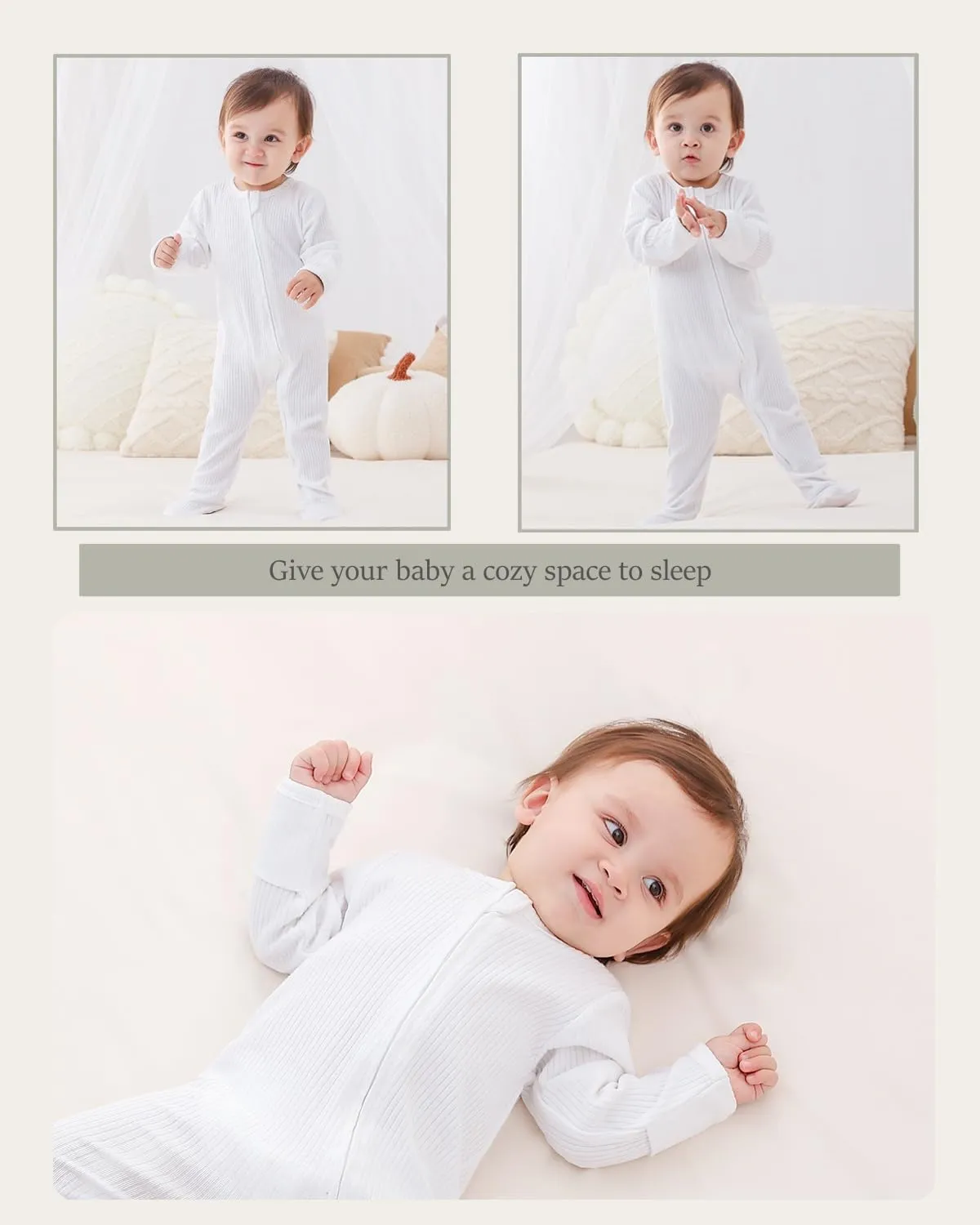 Bafeicao Newnorn Baby Footie Romper with Mitten Cuffs 2-Way Zipper Cotton Pajamas One-piece Jumpsuit Sleeper Infant Clothes