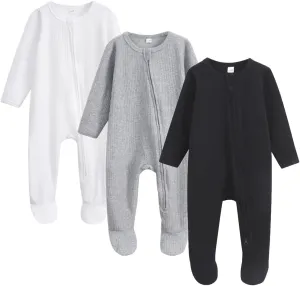 Bafeicao Newnorn Baby Footie Romper with Mitten Cuffs 2-Way Zipper Cotton Pajamas One-piece Jumpsuit Sleeper Infant Clothes