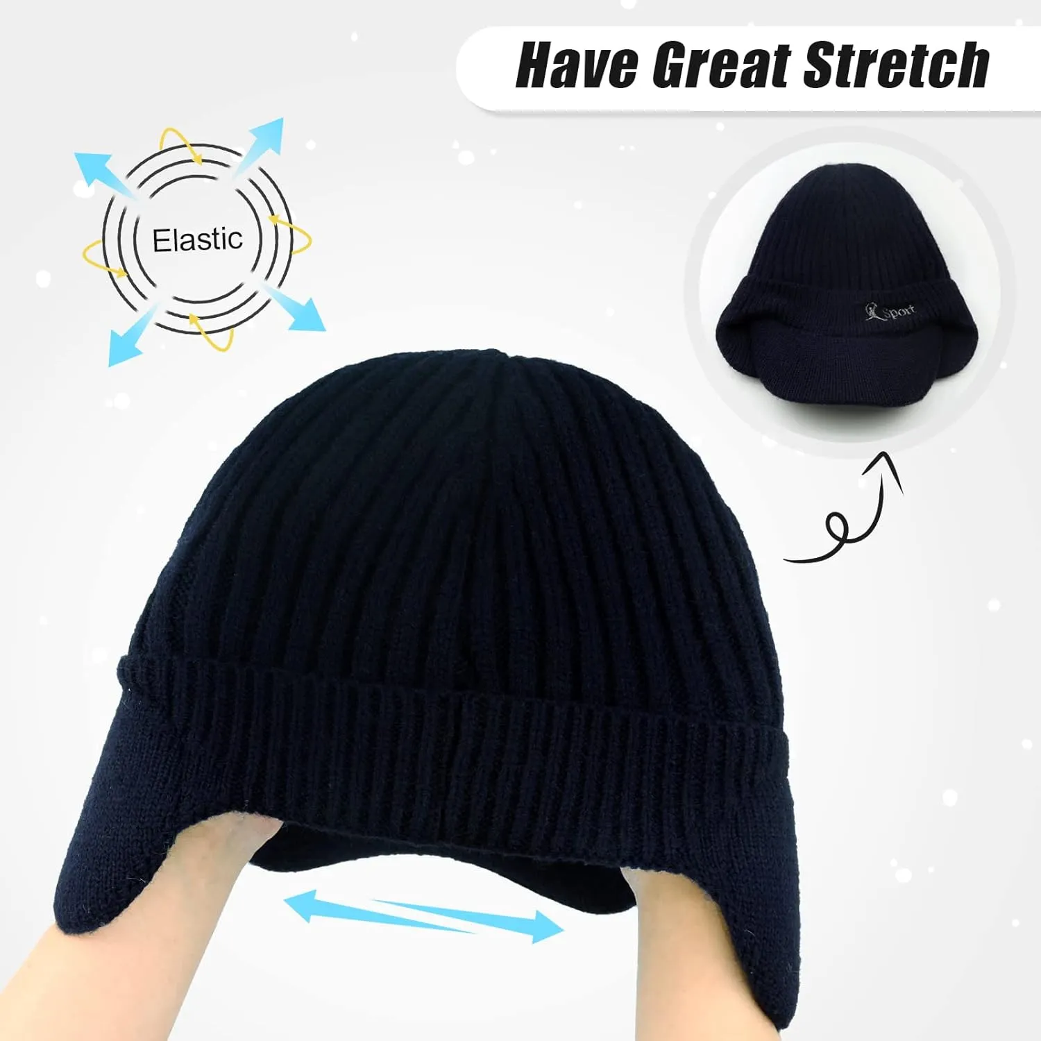 BAVST Hat for Men Knitted Beanie Women Winter Hats Men’s Stretchy Caps Outdoor Beanies Fleece Lined Ear Warmer