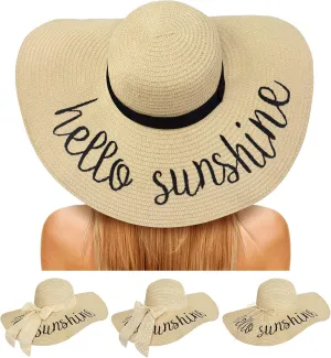 Beach Hats for Women, Floppy Straw Sun Hat Embroidered Wide Brim Foldable for Summer Honeymoon Vacation Travel Cruise UPF 50 