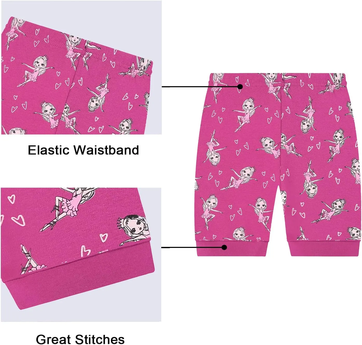 Benaive Girls Summer Pajamas 4 Pieces 100% Cotton Girls PJs Short Sets Kids Sleepwear Size 2T-12 Years