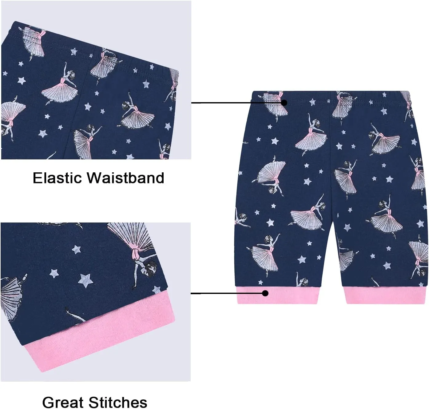 Benaive Girls Summer Pajamas 4 Pieces 100% Cotton Girls PJs Short Sets Kids Sleepwear Size 2T-12 Years