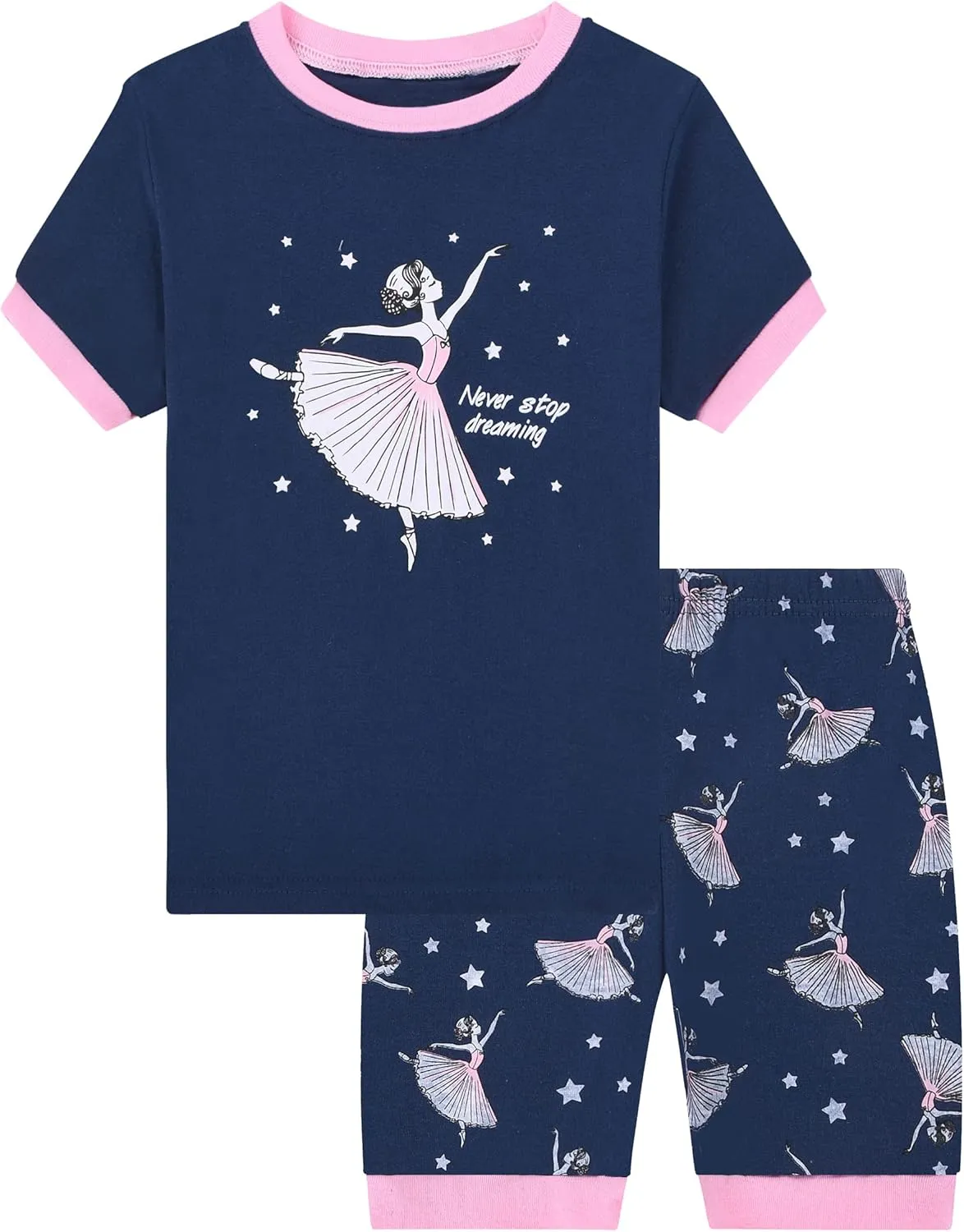 Benaive Girls Summer Pajamas 4 Pieces 100% Cotton Girls PJs Short Sets Kids Sleepwear Size 2T-12 Years