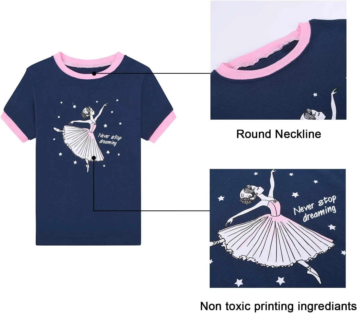 Benaive Girls Summer Pajamas 4 Pieces 100% Cotton Girls PJs Short Sets Kids Sleepwear Size 2T-12 Years