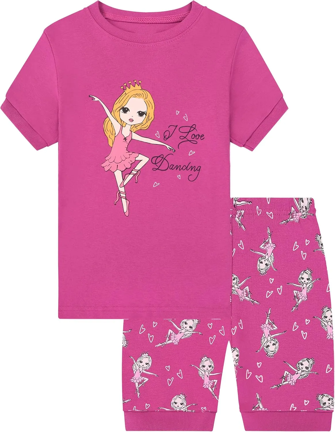 Benaive Girls Summer Pajamas 4 Pieces 100% Cotton Girls PJs Short Sets Kids Sleepwear Size 2T-12 Years