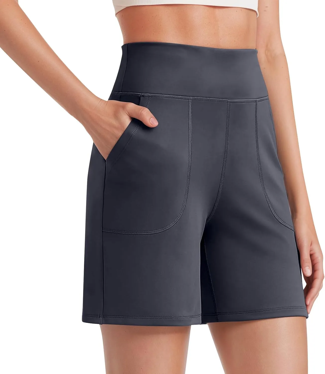 Bermuda Shorts for Women 6'' Wide Leg Athletic Long Shorts with Pockets Summer Knee Length Gym Workout Yoga Short