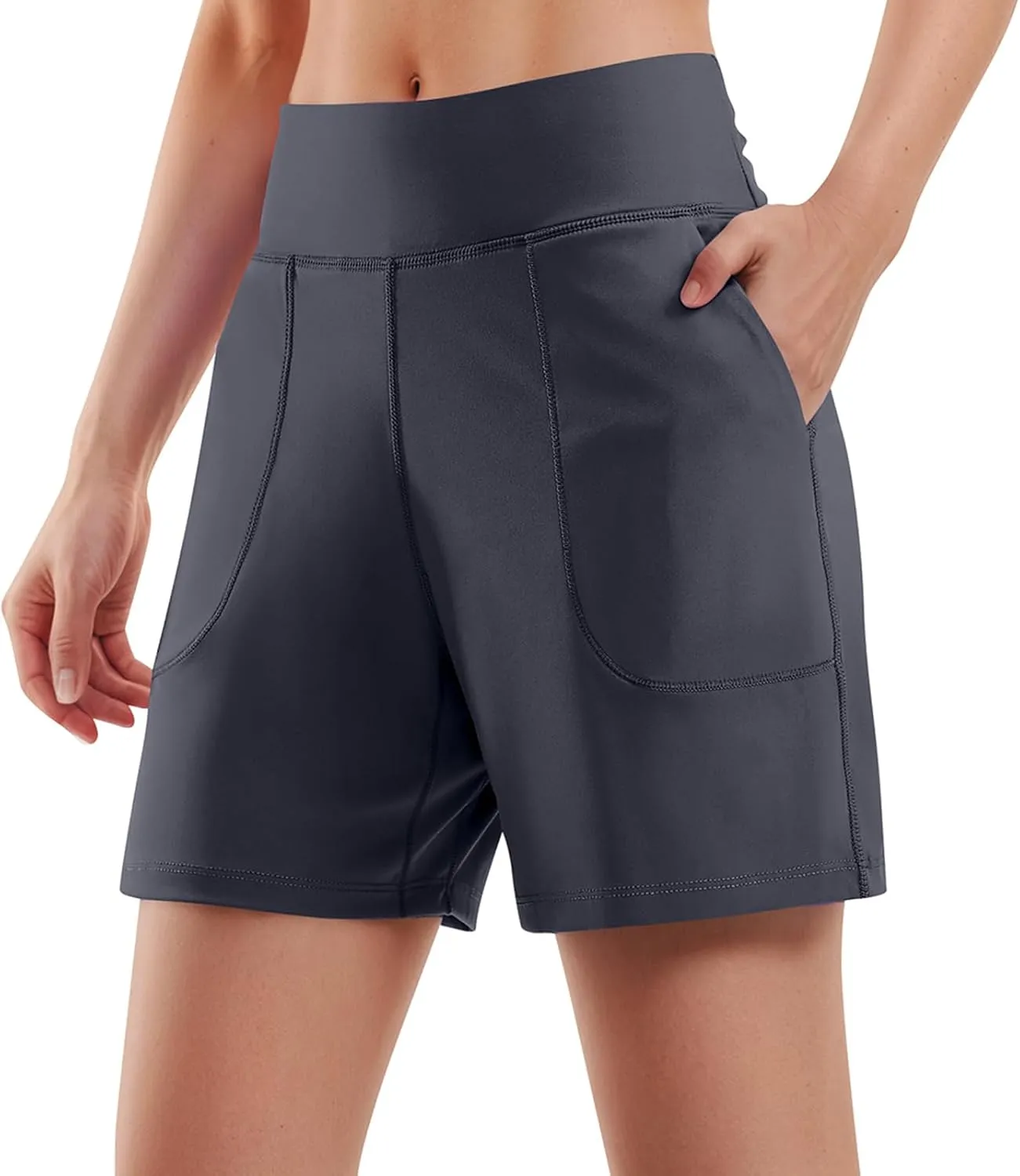 Bermuda Shorts for Women 6'' Wide Leg Athletic Long Shorts with Pockets Summer Knee Length Gym Workout Yoga Short