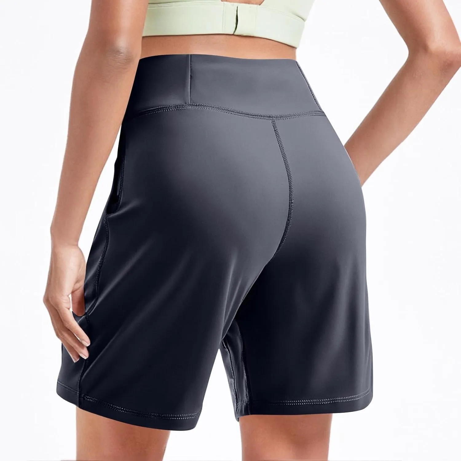 Bermuda Shorts for Women 6'' Wide Leg Athletic Long Shorts with Pockets Summer Knee Length Gym Workout Yoga Short