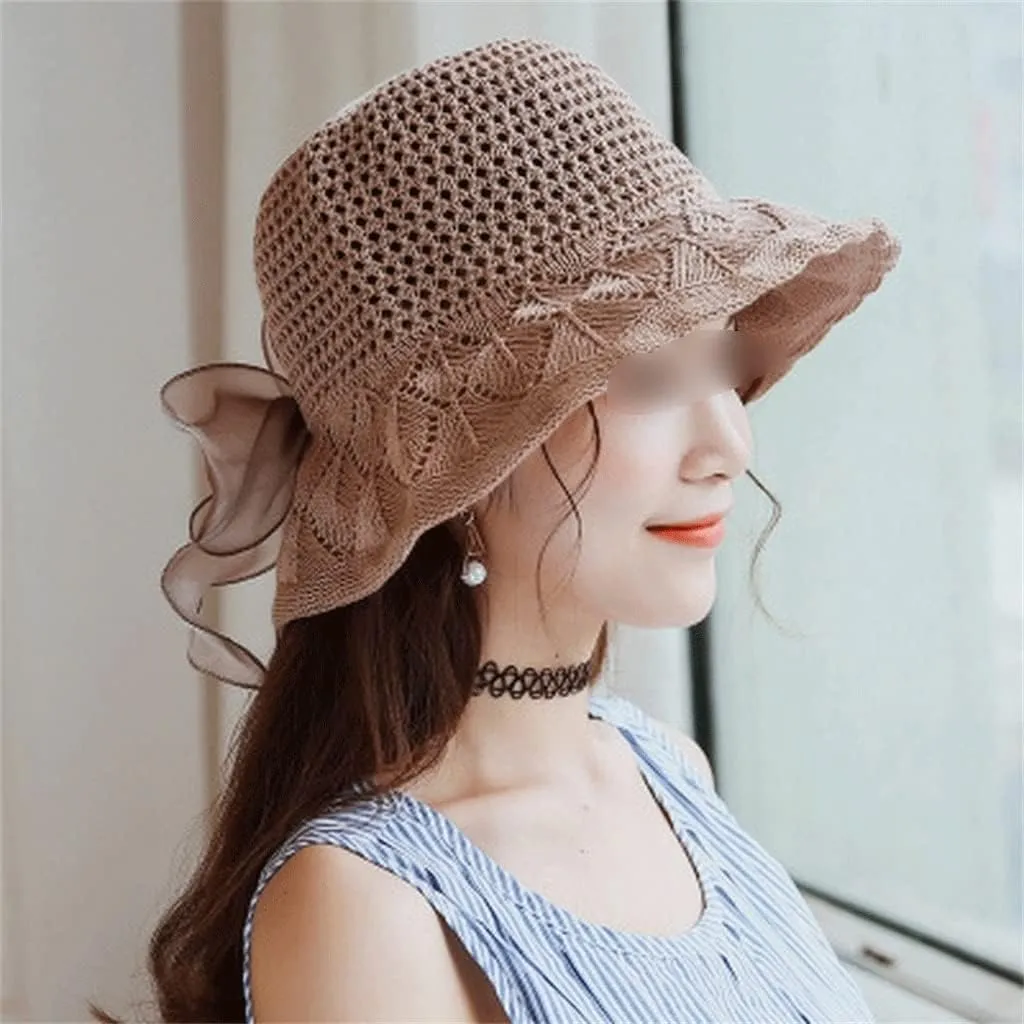 Bow Sun Hat Wide Brim Hats for Women Beach Bucket Hat Femme Shade Hat