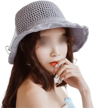 Bow Sun Hat Wide Brim Hats for Women Beach Bucket Hat Femme Shade Hat