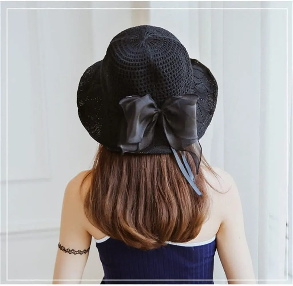 Bow Sun Hat Wide Brim Hats for Women Beach Bucket Hat Femme Shade Hat