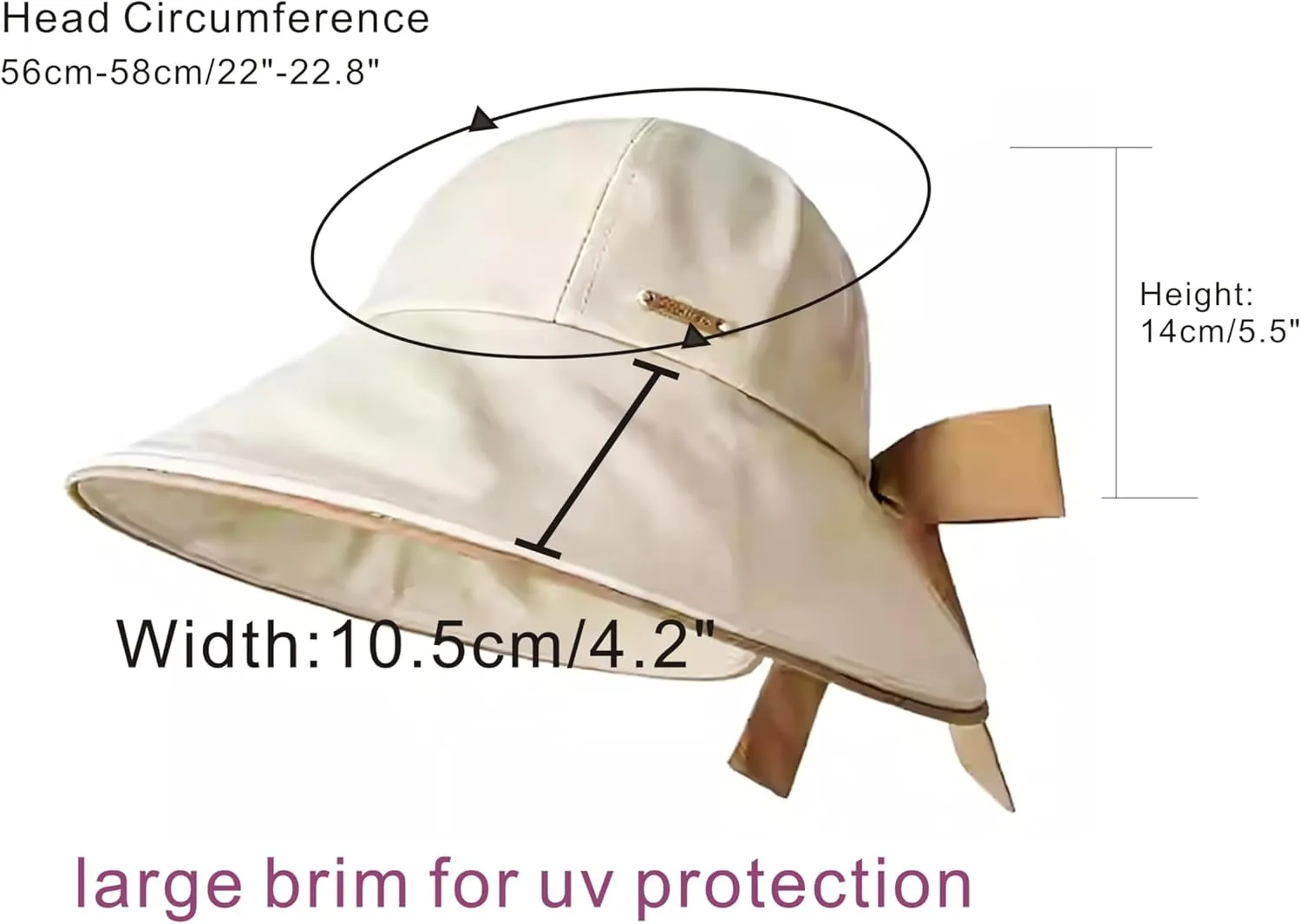 Bowknot Women's Wide Brim Bucket Hat with Ponytail Hole UV Protection Packable Sun Hats for Women UPF 50 Summer Sunhat