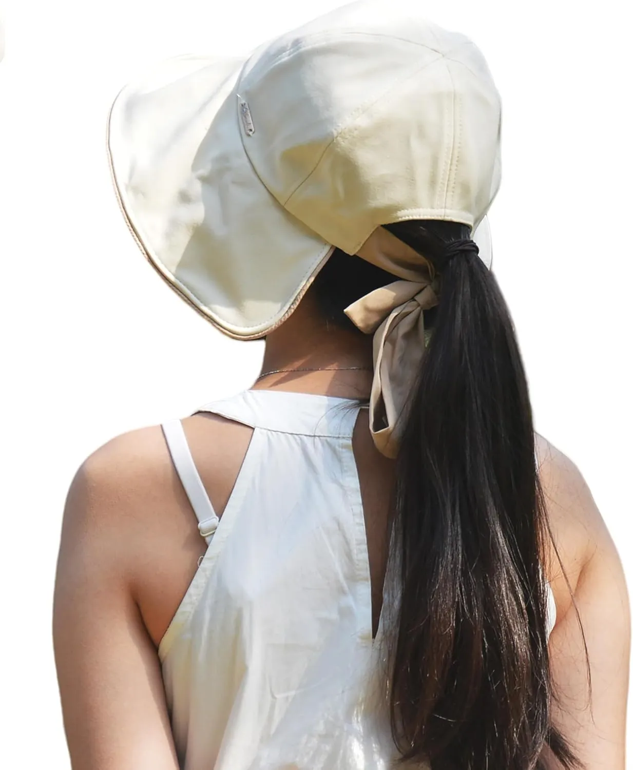 Bowknot Women's Wide Brim Bucket Hat with Ponytail Hole UV Protection Packable Sun Hats for Women UPF 50 Summer Sunhat