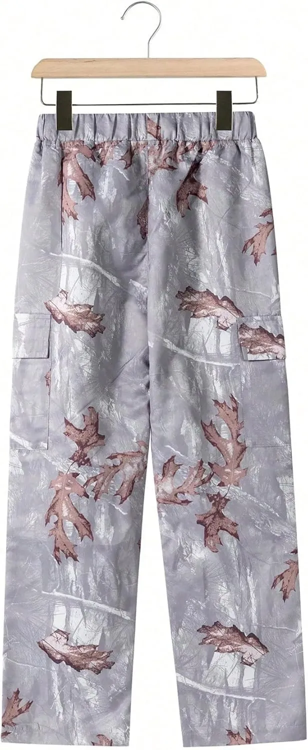 Boy's Camo Baggy Cargo Pants Flap Pocket Elastic Waist Pants Straight Leg Trousers