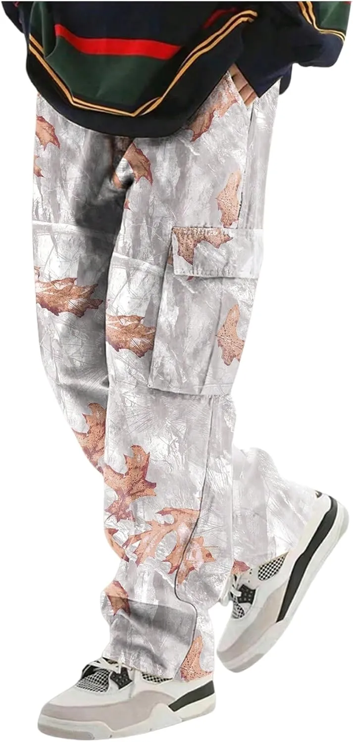 Boy's Camo Baggy Cargo Pants Flap Pocket Elastic Waist Pants Straight Leg Trousers