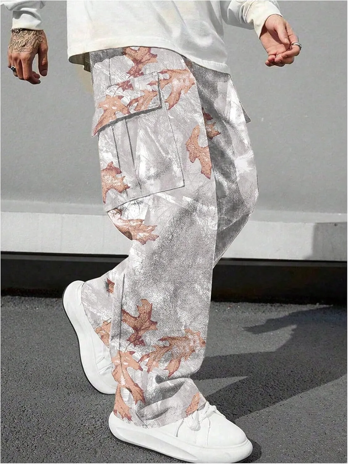 Boy's Camo Baggy Cargo Pants Flap Pocket Elastic Waist Pants Straight Leg Trousers
