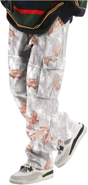 Boy's Camo Baggy Cargo Pants Flap Pocket Elastic Waist Pants Straight Leg Trousers