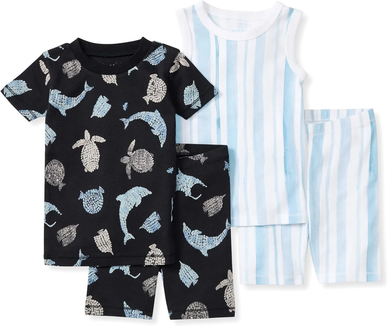 Burt's Bees Baby Baby Boys' Pajamas, Sleeve Tee and Shorts 2-Piece PJ Set, 100% Organic Cotton, Mosaic Sea Animals 2-pk