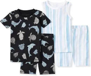 Burt's Bees Baby Baby Boys' Pajamas, Sleeve Tee and Shorts 2-Piece PJ Set, 100% Organic Cotton, Mosaic Sea Animals 2-pk