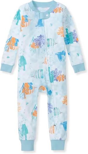 Burt's Bees Baby Baby Boys' Pajamas, Zip-Front Non-Slip Unisex Footed Sleeper PJs, Organic Cotton, Under The Sea, 24 Months