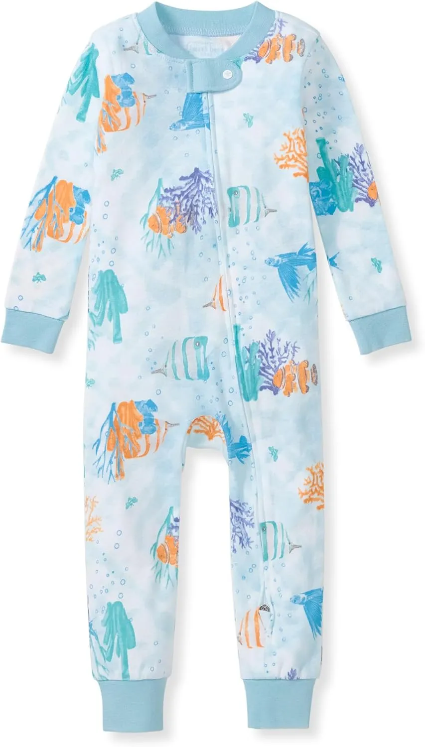 Burt's Bees Baby Baby Boys' Pajamas, Zip-Front Non-Slip Unisex Footed Sleeper PJs, Organic Cotton, Under The Sea, 24 Months