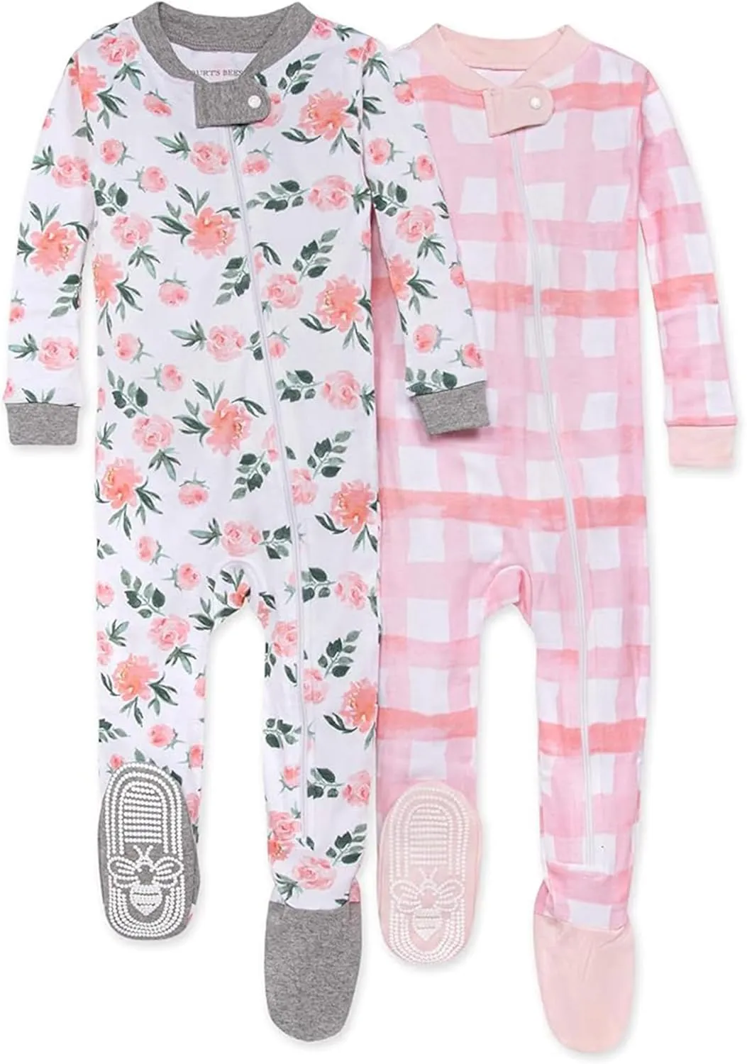 Burt's Bees Baby Baby Girls' Organic Cotton Zip-Front Non-Slip Footed Sleeper Pajamas