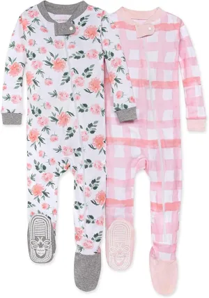 Burt's Bees Baby Baby Girls' Organic Cotton Zip-Front Non-Slip Footed Sleeper Pajamas
