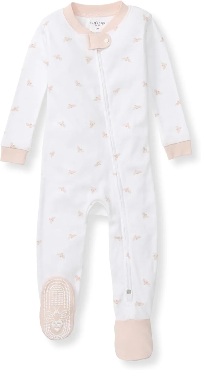 Burt's Bees Baby Baby Girls' Organic Cotton Zip-Front Non-Slip Footed Sleeper Pajamas