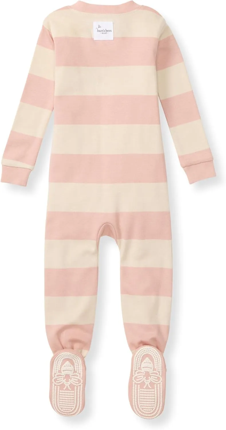 Burt's Bees Baby Baby Girls' Organic Cotton Zip-Front Non-Slip Footed Sleeper Pajamas
