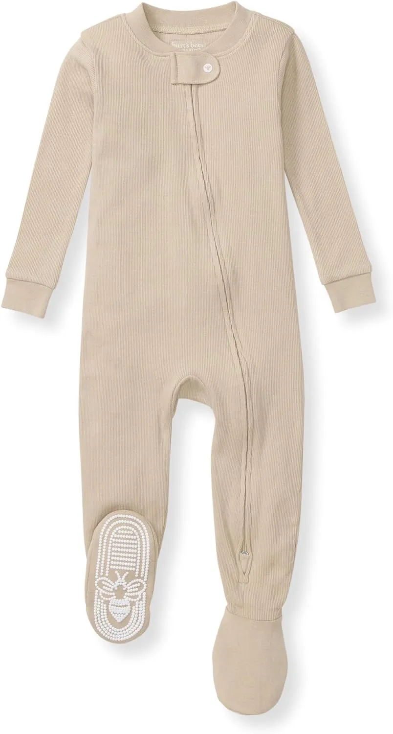 Burt's Bees Baby Boys' Pajamas, Zip-Front Non-Slip Footed Sleeper, Organic Cotton