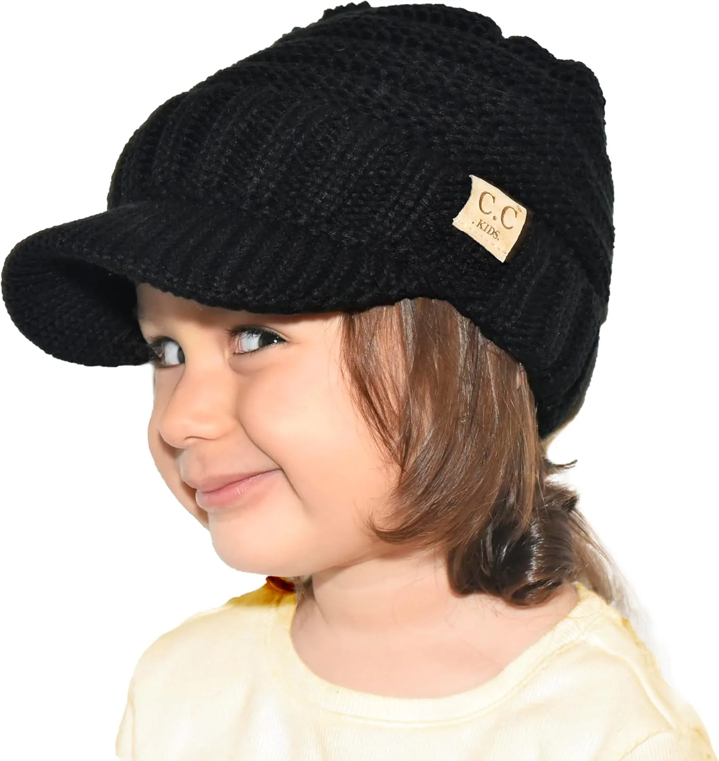 C.C Toddler Trendy Warm Oversized Chunky Soft Oversized Ribbed Slouchy Knit Hat with Visor Brim