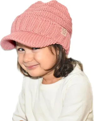 C.C Toddler Trendy Warm Oversized Chunky Soft Oversized Ribbed Slouchy Knit Hat with Visor Brim