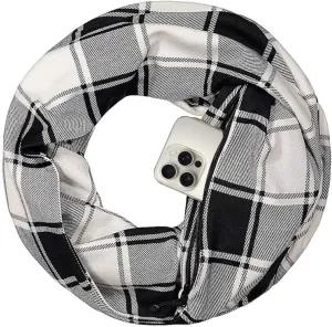 Checkmate Pocket Scarf - Lightweight Plaid Travel Scarves, Infinity Scarves with Zipper Pockets